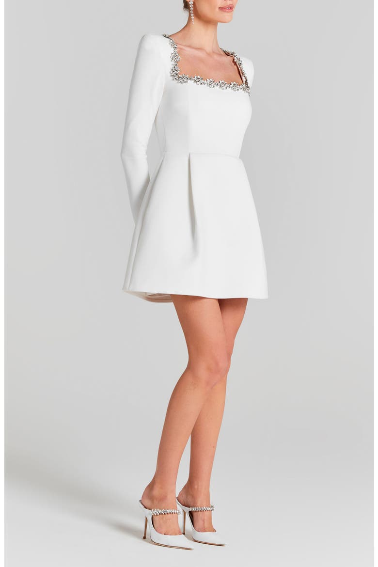 Kimberly Rhinestone Long Sleeve Minidress, Alternate, color, WHITE