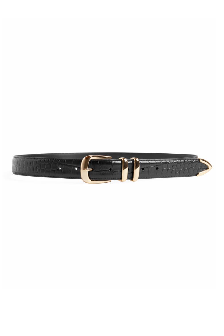 The Jordan Croc Embossed Leather Belt, Main, color, BLACK/GOLD
