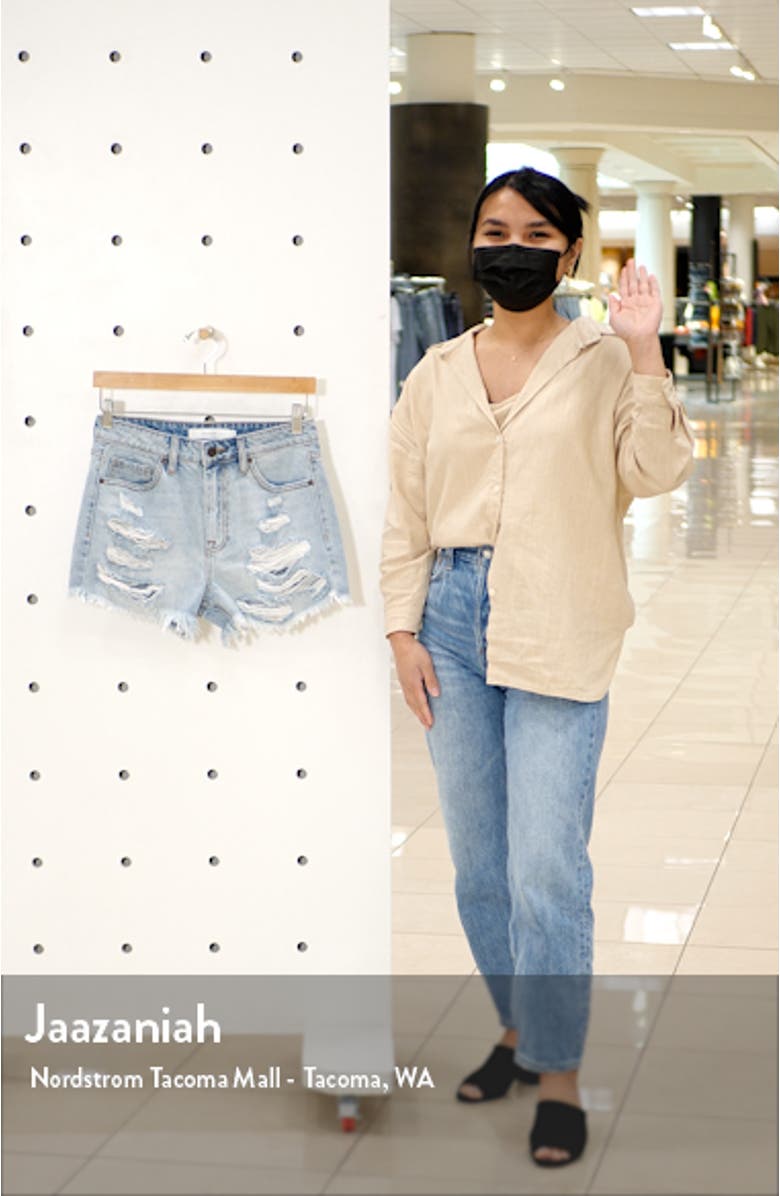 Nonstretch Distressed High Waist Denim Cutoff Shorts, sales video thumbnail