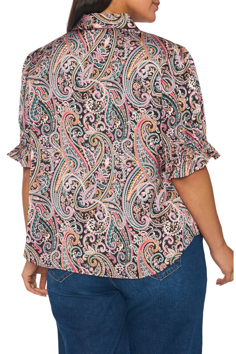 Paisley Satin Shirt with Balloon Sleeves, Alternate, color, RICH BLACK