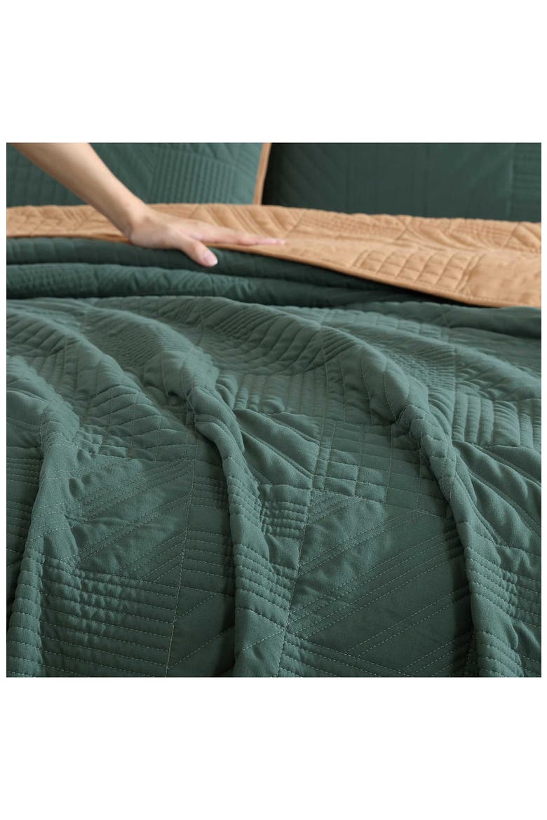 Solid Washed Microfiber Quilt Set, Alternate, color, EVERGREEN/ BROWN