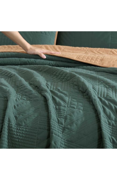 Eddie Bauer Solid Washed Microfiber Quilt Set In Evergreen/brown