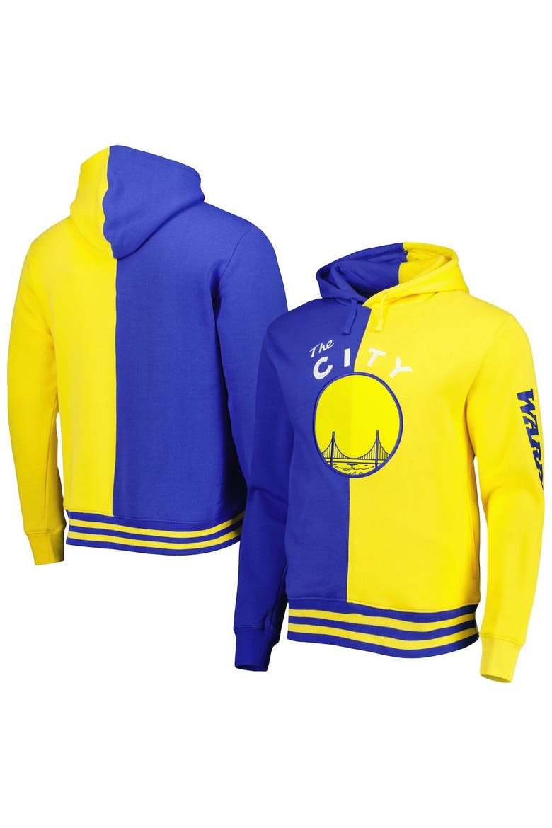 Men's Mitchell & Ness Royal/Gold Golden State Warriors Hardwood Classics Split Pullover Hoodie, Alternate, color, Royal