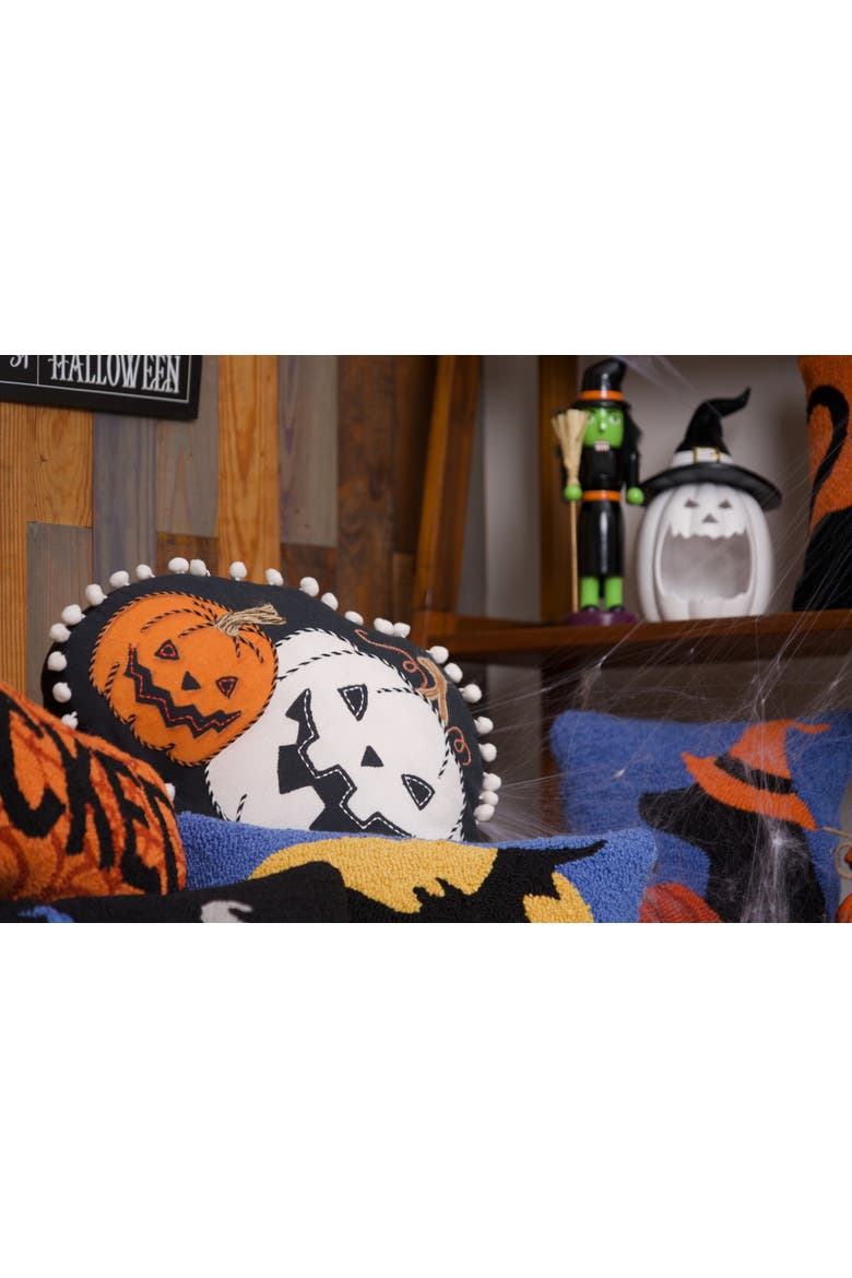 Halloween Pumpkin Skulls With Poms Lumbar Accent Pillow, Alternate, color, White