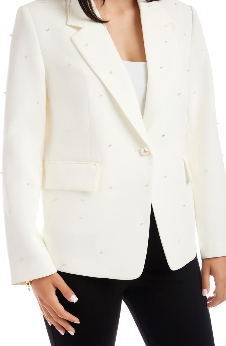 Karen Kane Faux Pearl Detail Blazer, Alternate, color, Off White