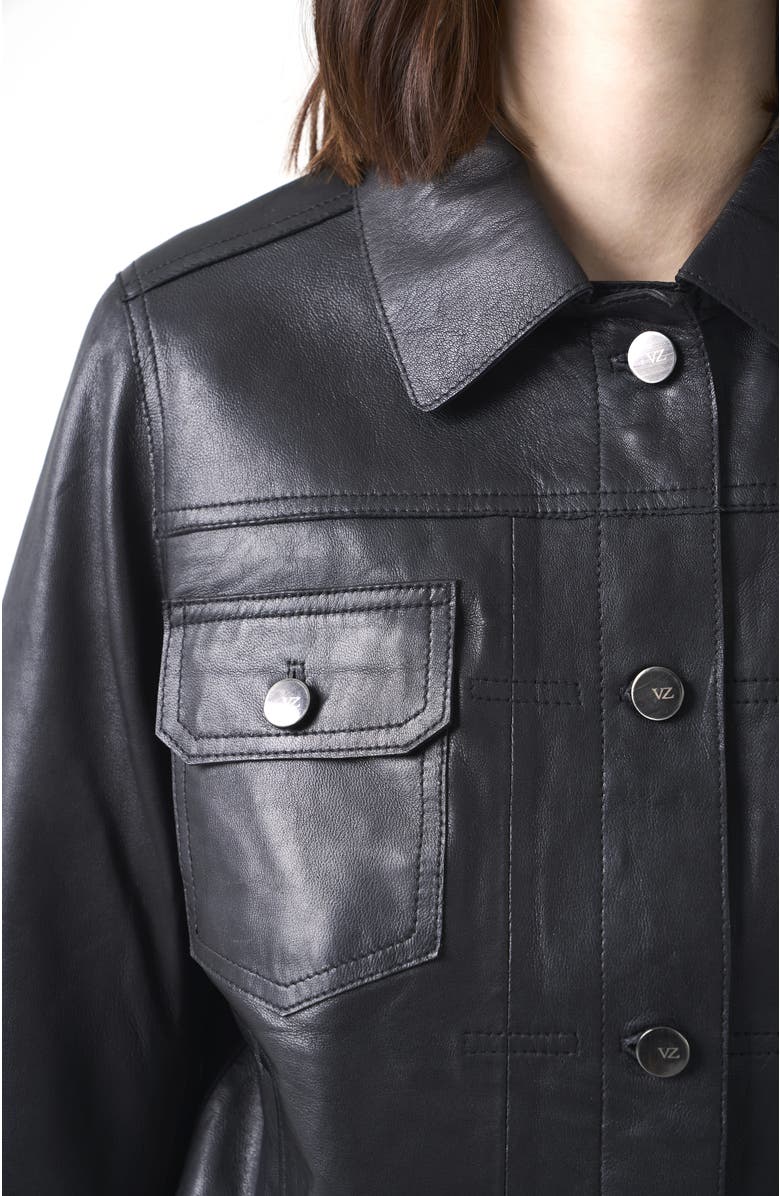 Velez Kalaha Leather Jacket Trucker Silhouette, Alternate, color, Black