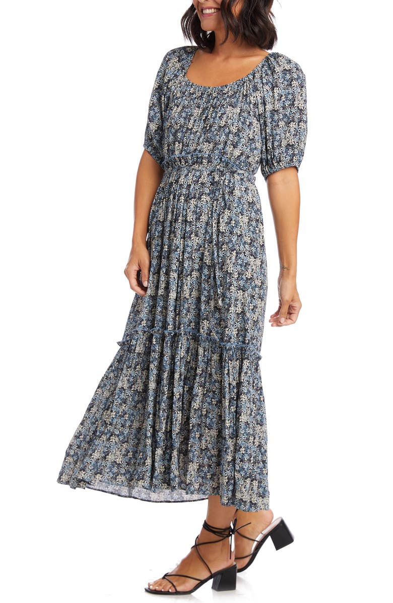 Karen Kane Floral Print Puff Sleeve Midi Dress, Alternate, color, Print