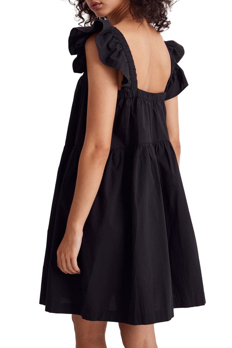 Flutter Sleeve Square Neck Cotton Dress, Alternate, color, TRUE BLACK