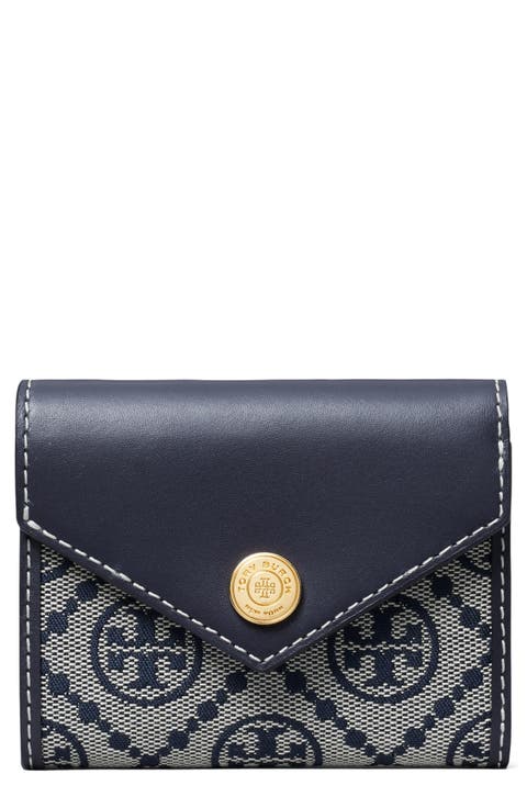 Small T Monogram Jacquard & Leather Trifold Envelope Wallet