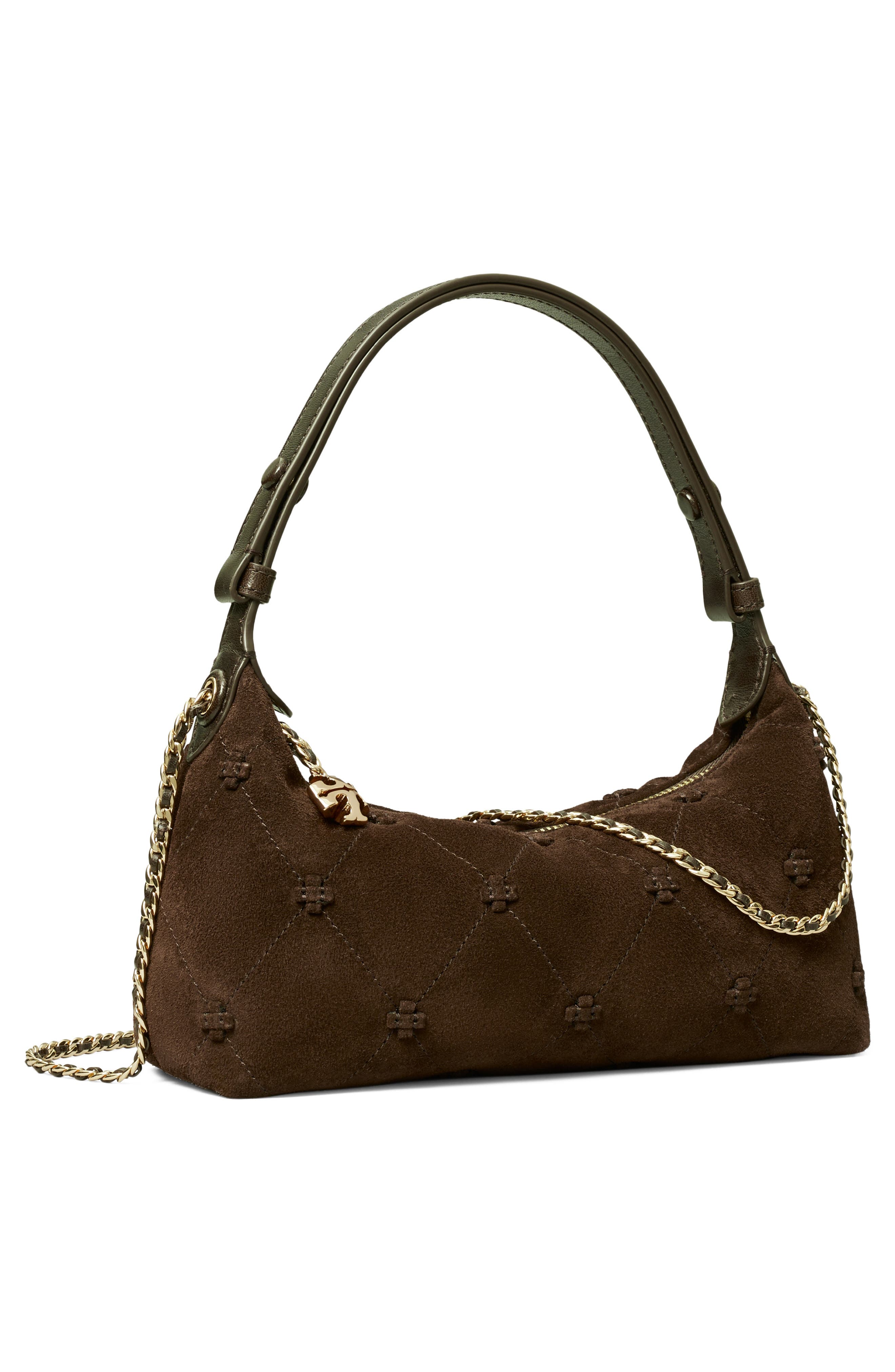 Bunny Knot Suede Pochette, Alternate, color, DARK COCOA