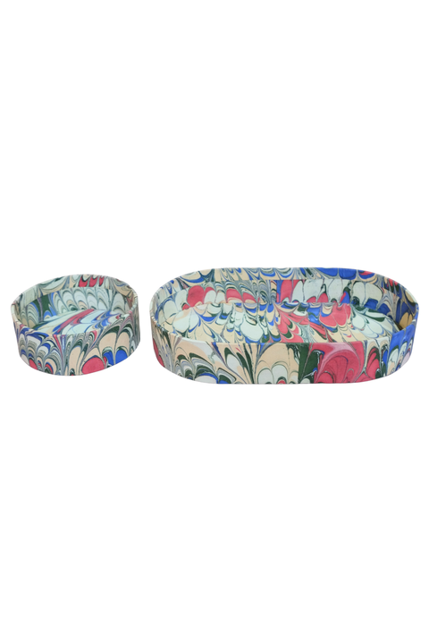 Nesting Hand-Marbled Oval Desk Tray Set