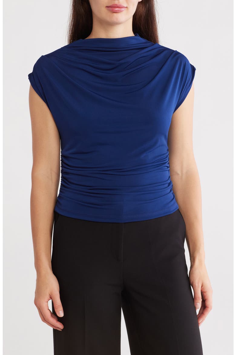 Cap Sleeve Ruched Crop Top, Main, color, NAVY