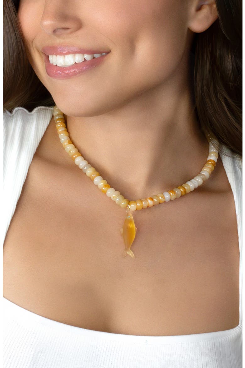Nori Bead Fish Pendant Necklace, Alternate, color, HONEY JADE