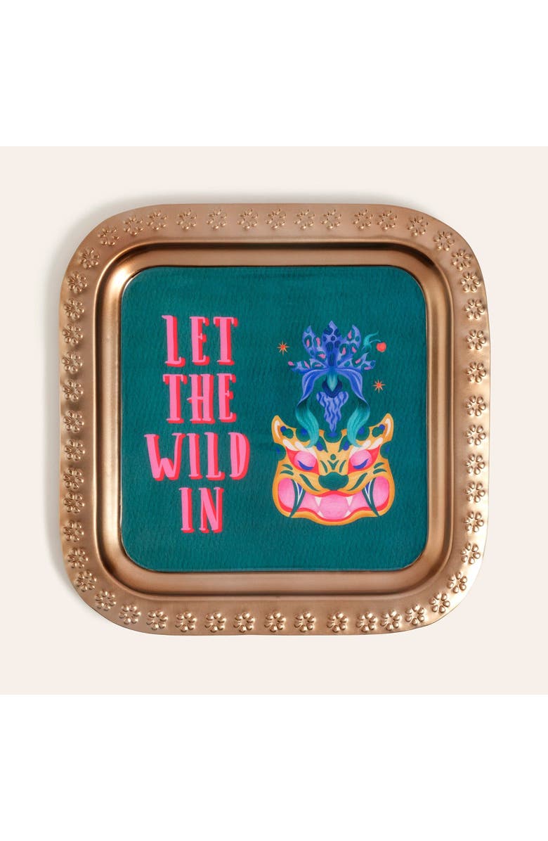 Zsa Zsa Zsu Nanpur Patterned Square Metal Decorative Tray Wild 11X11 In, Main, color, Green