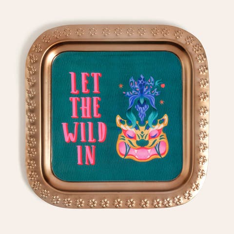 Nanpur Patterned Square Metal Decorative Tray Wild 11X11 In