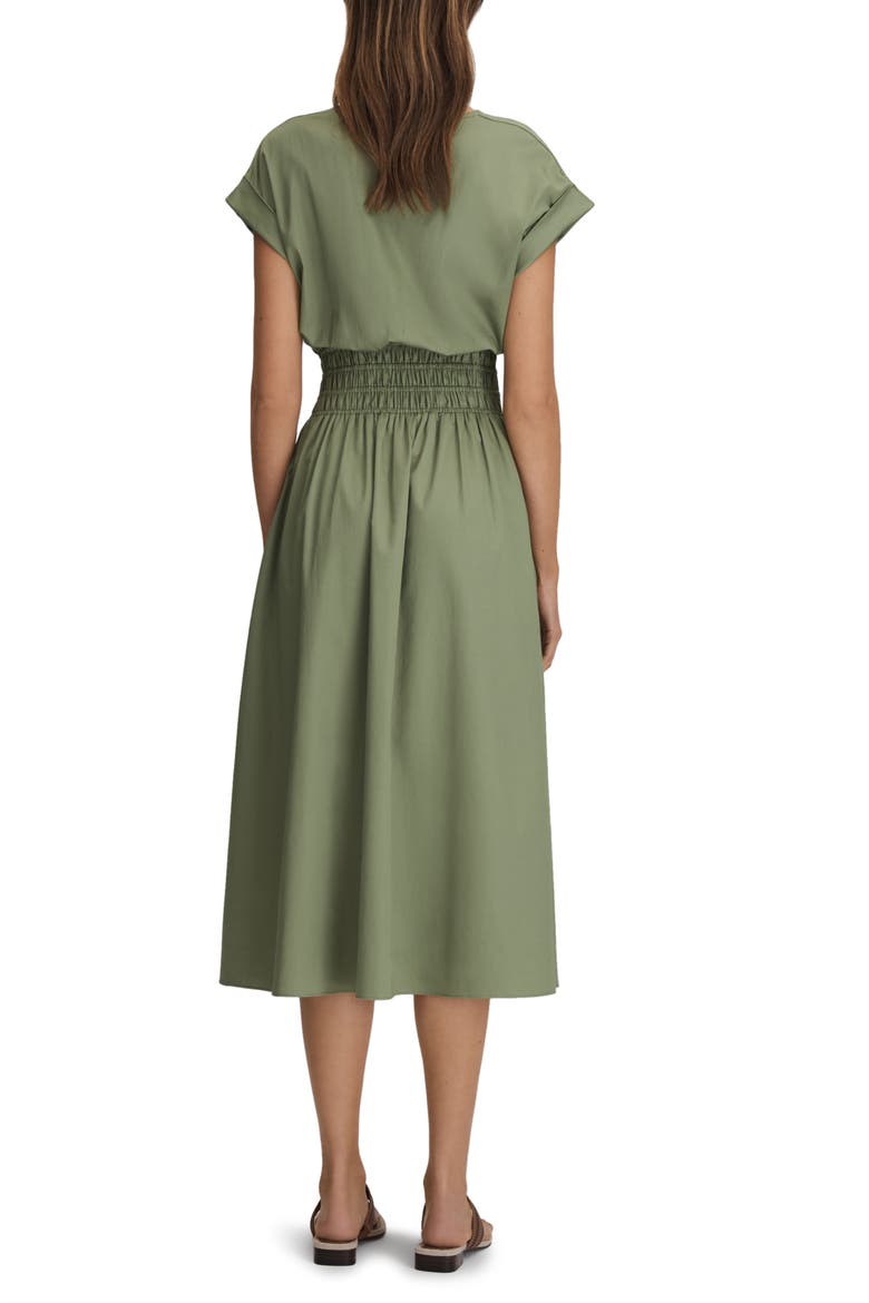 Lena Shirred Waist Cotton Midi Dress, Alternate, color, GREEN