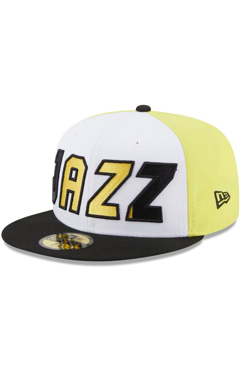 New Era Men's New Era White/Black Utah Jazz Back Half 59FIFTY Fitted Hat, Alternate, color, White