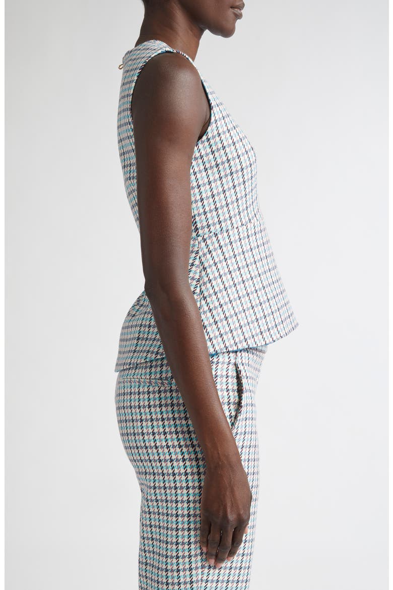 Houndstooth Sleeveless Stretch Cotton Top, Alternate, color, TROPICAL BLUE/ IVORY MULTI