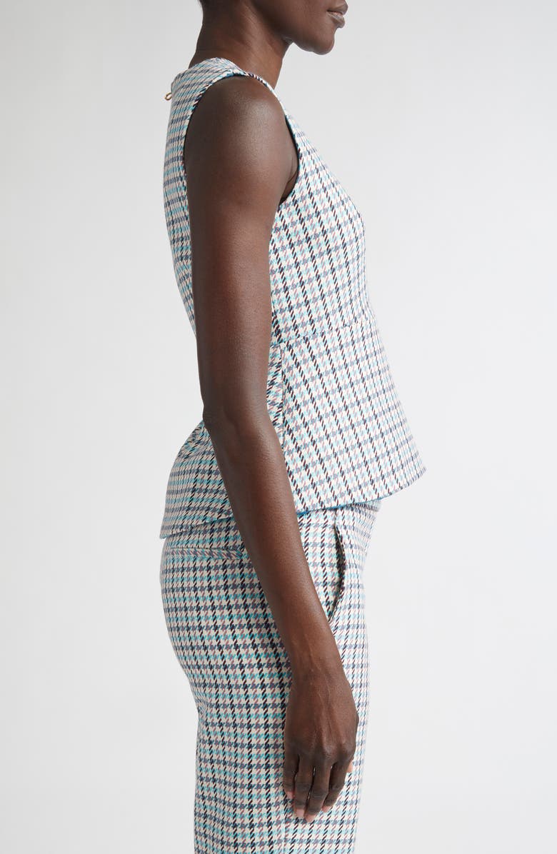 ST. JOHN Houndstooth Sleeveless Stretch Cotton Top, Alternate, color, Tropical Blue/ Ivory Multi