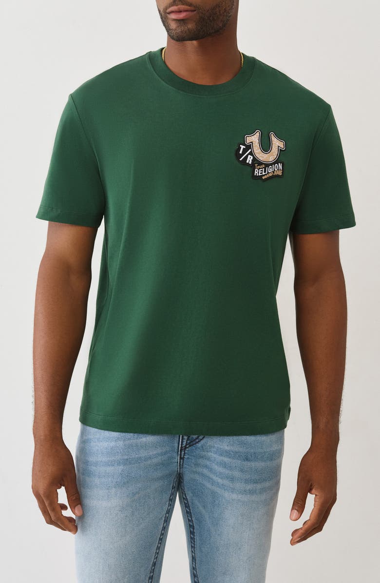 True Religion Embroidered Patch Graphic T-Shirt, Main, color, Dark Green