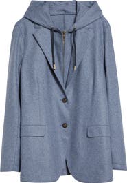 Eleventy Wool Blend Flannel Blazer with Removable Hooded Bib