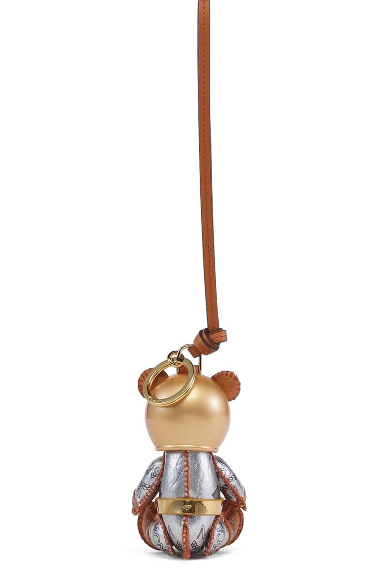 MCM Aren Space Bear Charm in Visetos, Alternate, color, Cognac