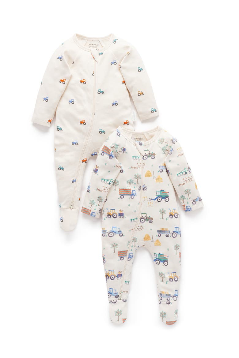 2 Pack Printed Zip Footie, Main, color, Farm Vehicles Print