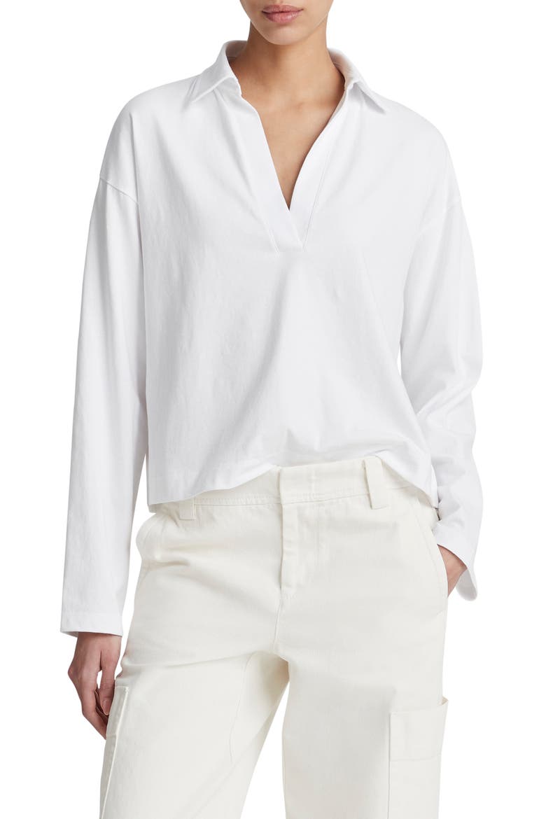 Easy Long Sleeve Cotton Polo, Main, color, OPTIC WHITE