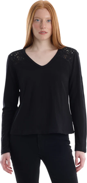 WILT Clothing V-Neck Long Sleeve Mixed Media Tee with Lace Inset