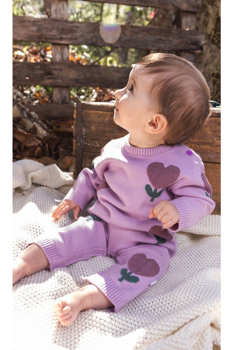 Knitted Intarsia Heart Flower Button Romper, Alternate, color, Lilac