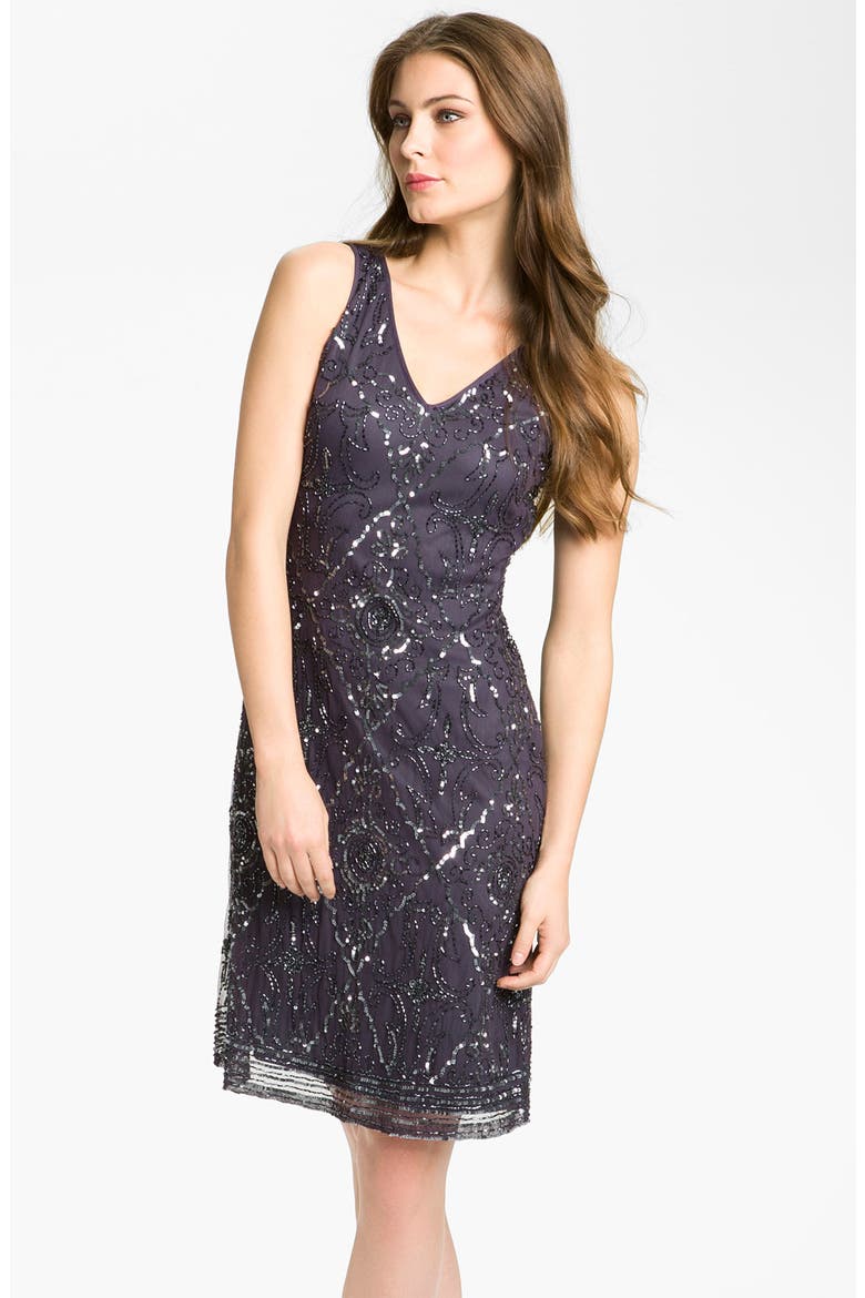 Beaded Mesh Dress & Bolero, Alternate, color, SLATE