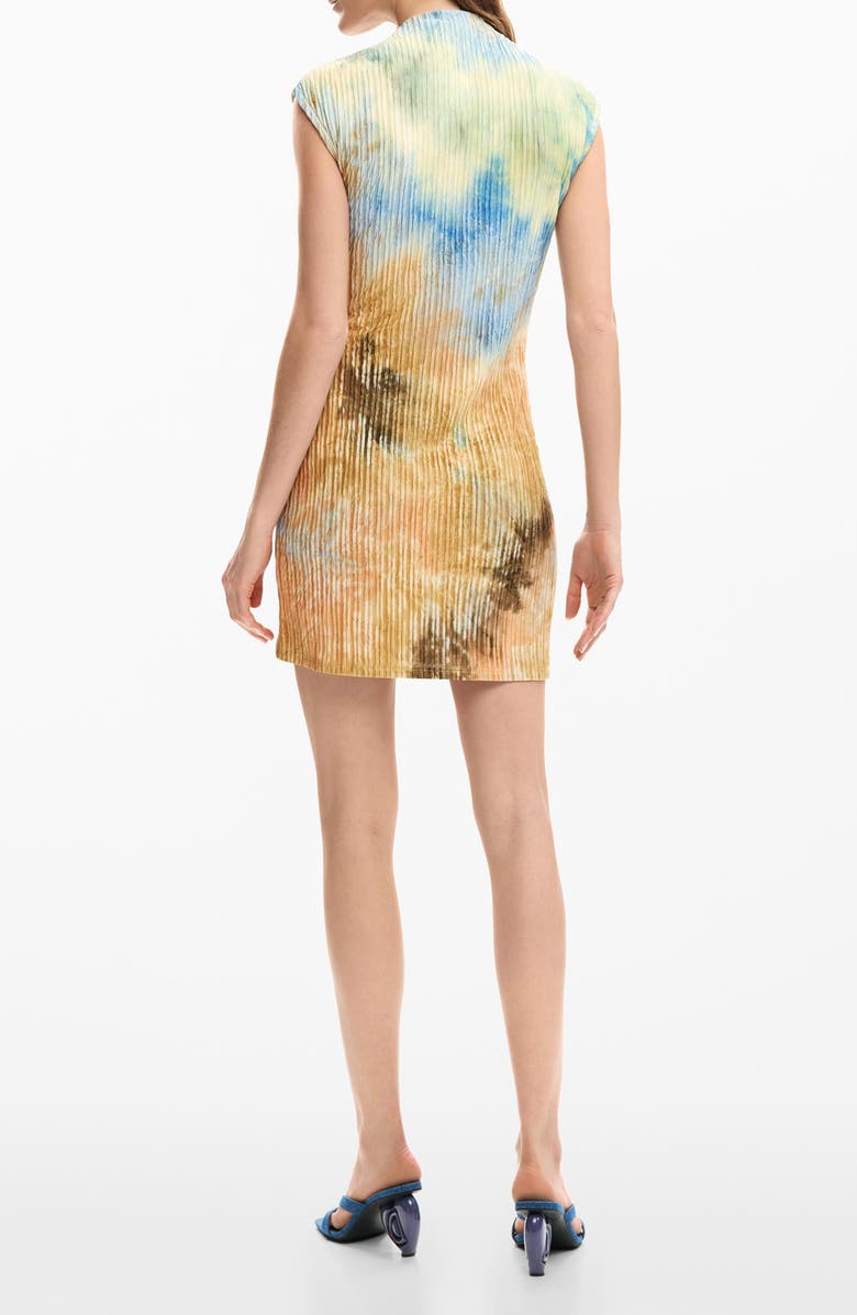 Desigual Abstract Print Funnel Neck Dress, Alternate, color, Off White