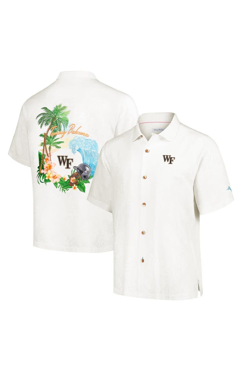 Tommy Bahama Men's Tommy Bahama Cream Wake Forest Demon Deacons Castaway Game Camp Button-Up Shirt, Main, color, Cream