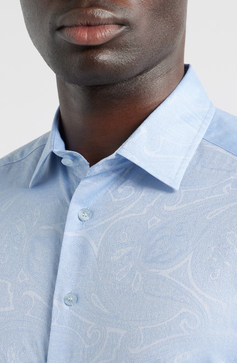 Etro Roma Regular Fit Light Blue Paisley Jacquard Cotton Dress Shirt, Alternate, color, Indaco
