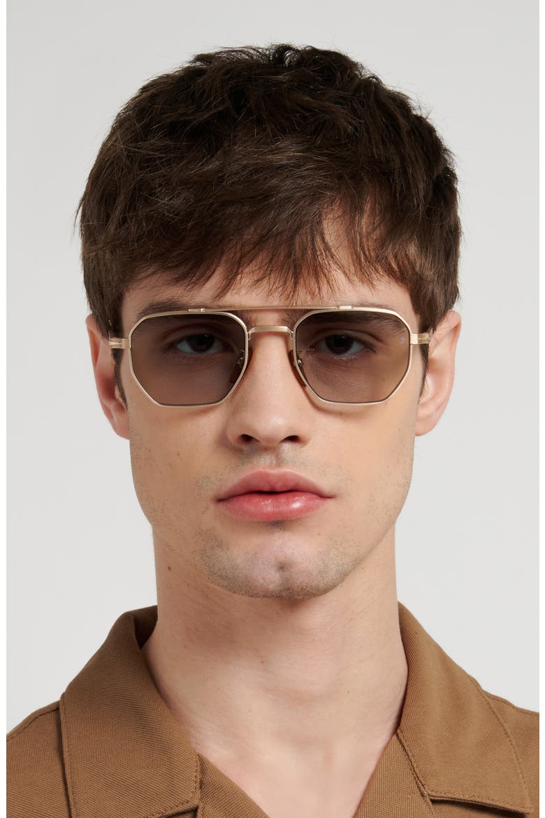52mm Navigator Sunglasses, Alternate, color, GOLD BROWN HORN/ GRN FT AR
