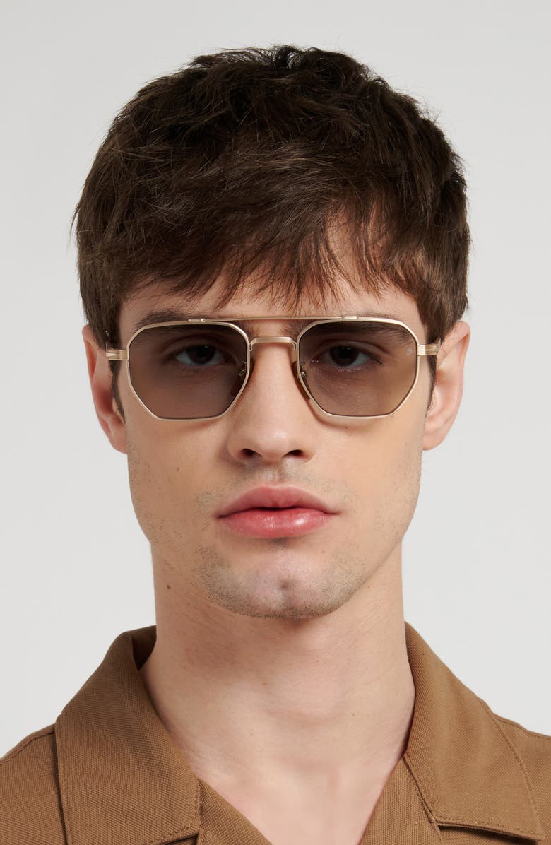 David Beckham Eyewear 52mm Navigator Sunglasses, Alternate, color, Gold Brown Horn/ Grn Ft Ar