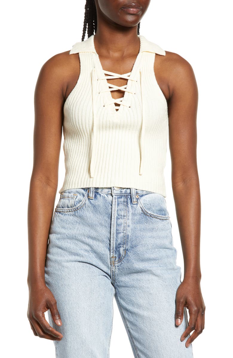 BDG Urban Outfitters Lace-Up Rib Collar Tank, Main, color, 