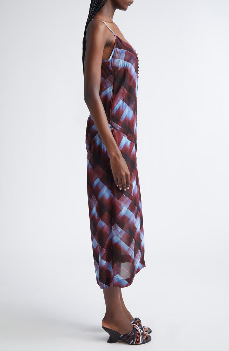 Dries Van Noten Domino Spray Painted Check Midi Dress, Alternate, color, Burgundy