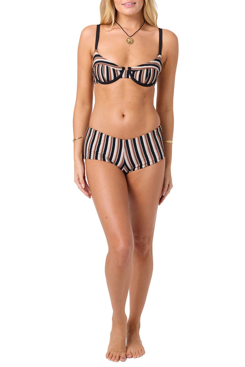Sand Dollar Stripe Surf's Up Boyshort Bikini Bottoms, Alternate, color, BLACK