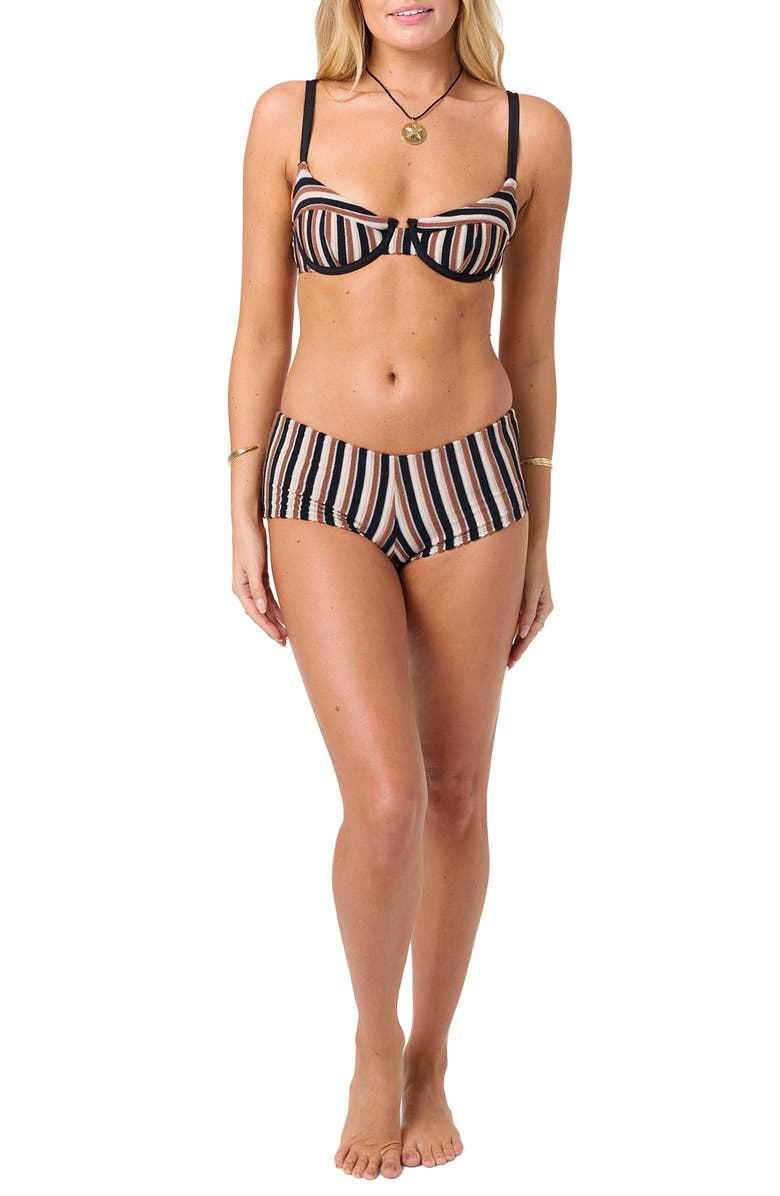 O'Neill Sand Dollar Stripe Surf's Up Boyshort Bikini Bottoms, Alternate, color, Black