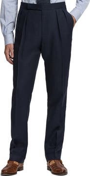 Ralph Lauren Purple Label Gregory Pleated Glen Plaid Linen & Silk Trousers
