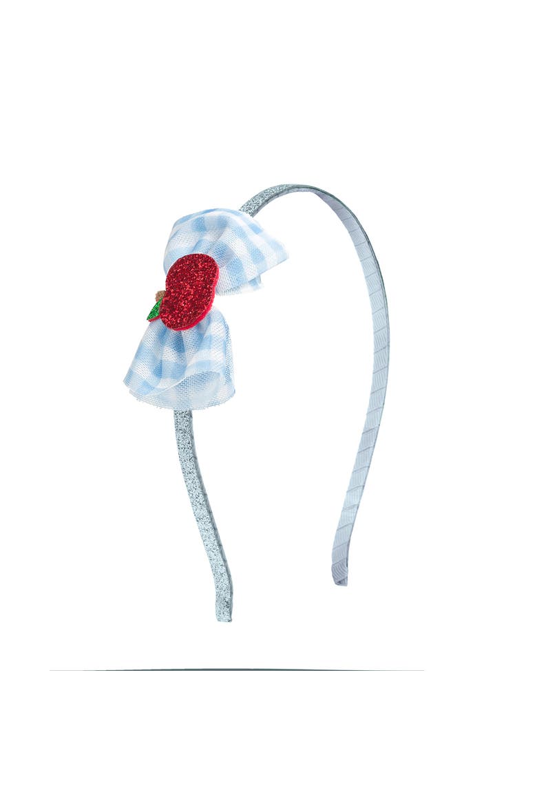 Apple Gingham Tulle Bow Headband, Main, color, Light Blue