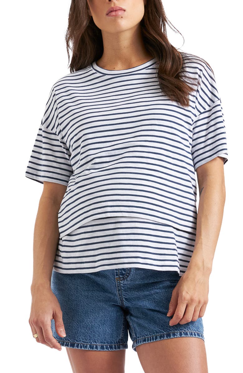 Ripe Maternity Claudette Nursing Tee, Main, color, White / Ink