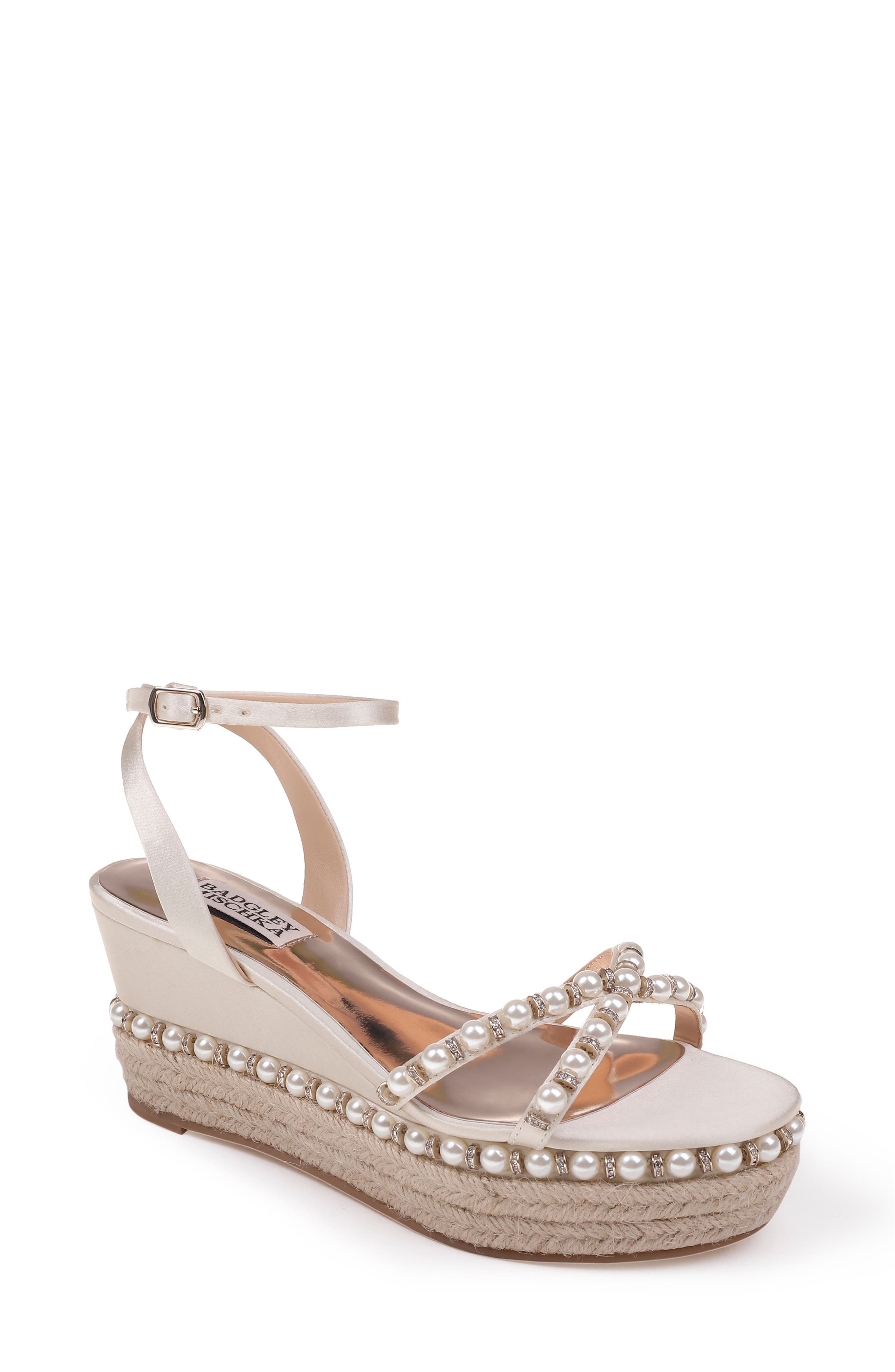 Badgley Mischka Skye Wedge Sandal, Main, color, IVORY SATIN