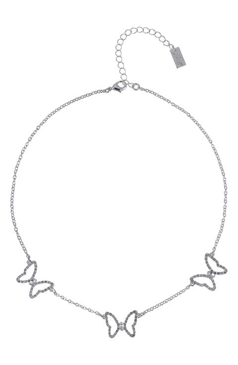 Glass Crystal Butterfly Collar Necklace