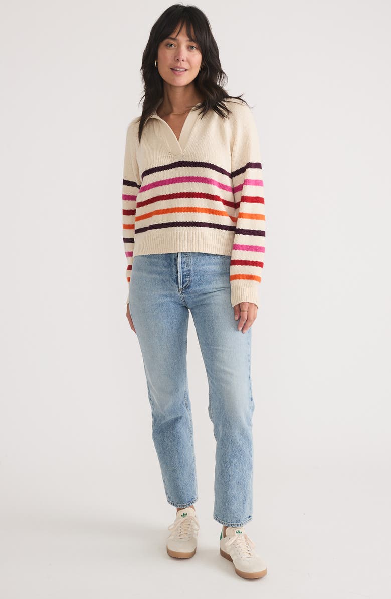 Claire Stripe Wool & Cotton Johnny Collar Polo Sweater