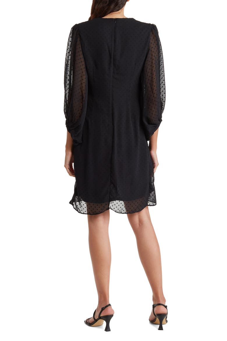 Swiss Dot Balloon Sleeve Faux Wrap Dress, Alternate, color, BLACK