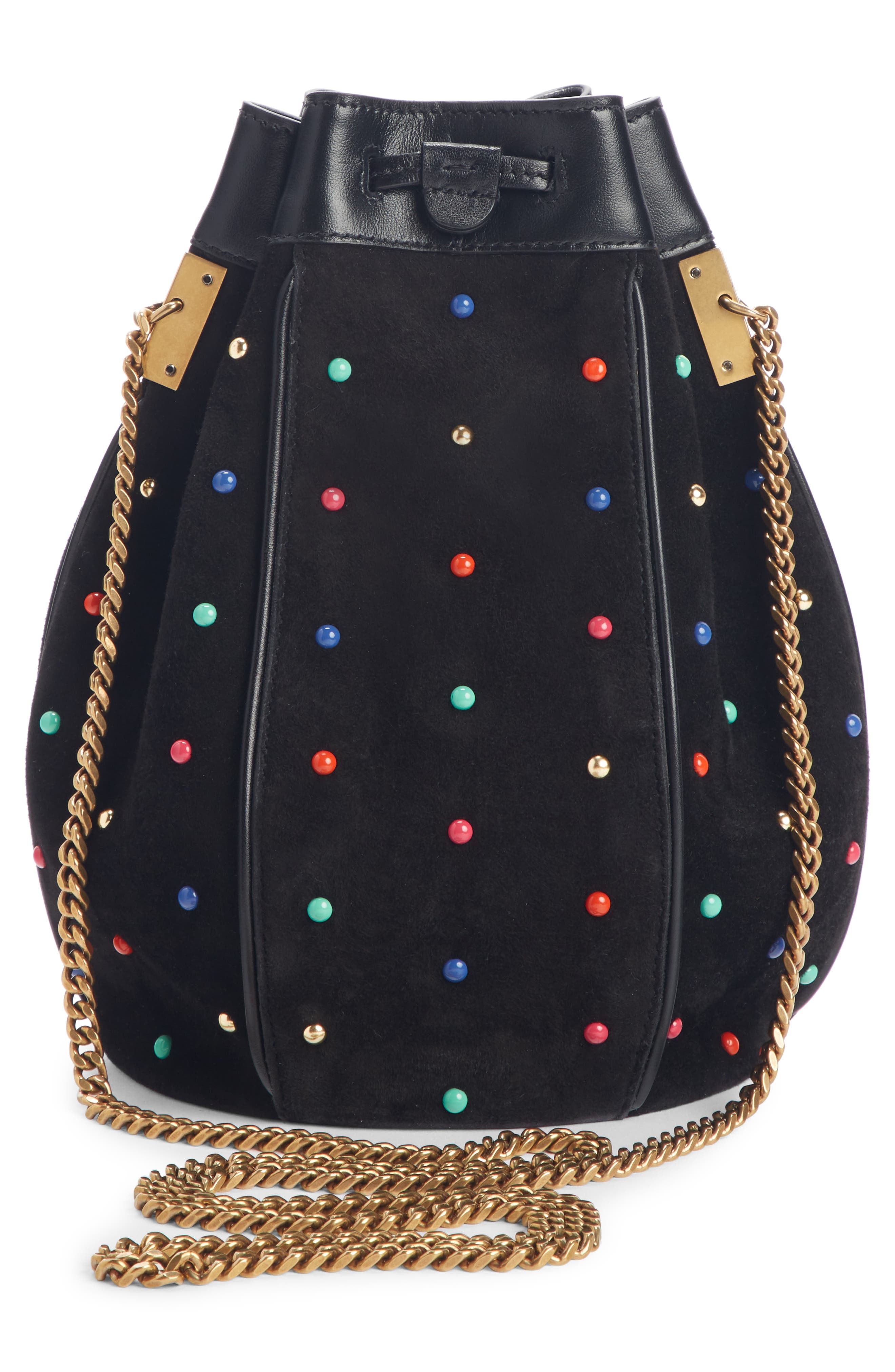 Saint Laurent Talitha Studded Suede Bucket Bag, Alternate, color, 