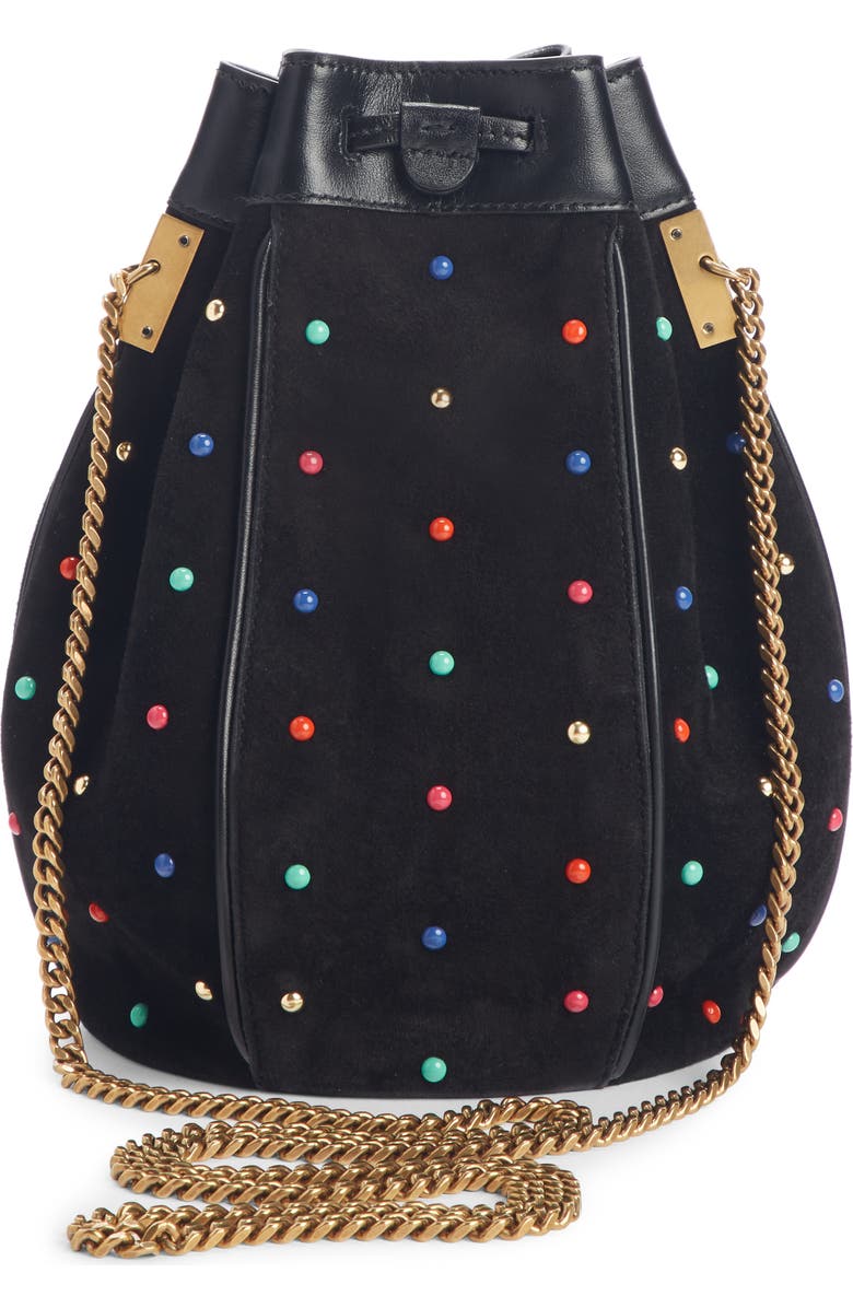 Saint Laurent Talitha Studded Suede Bucket Bag, Alternate, color,