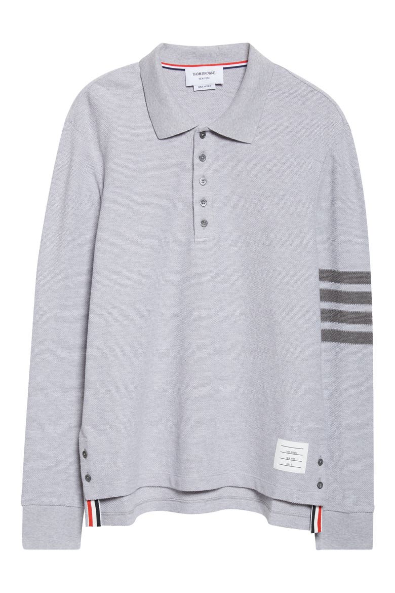 4-Bar Long Sleeve Cotton Piqué Polo, Alternate, color, PALE GREY